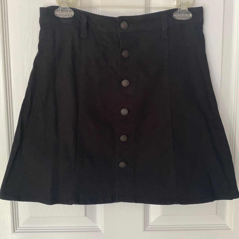 Faded Glory Black Button Down Stretchy Denim Skirt